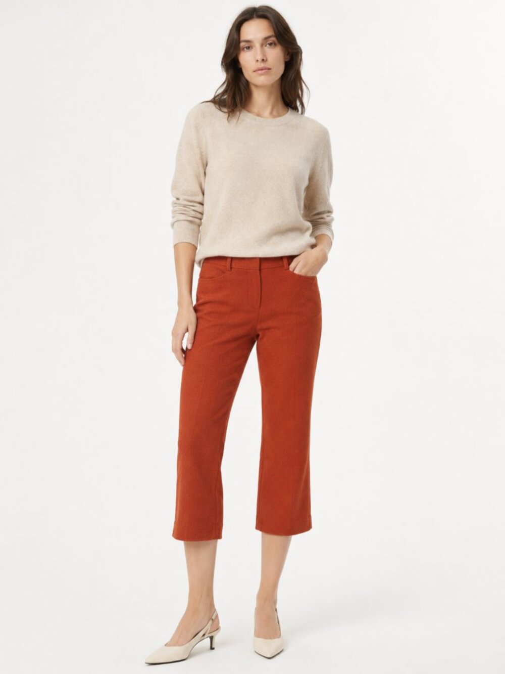 TORY BURCH RUSTY ORANGE TEXTURED STRAIGHT LEG TROUSERS - 8